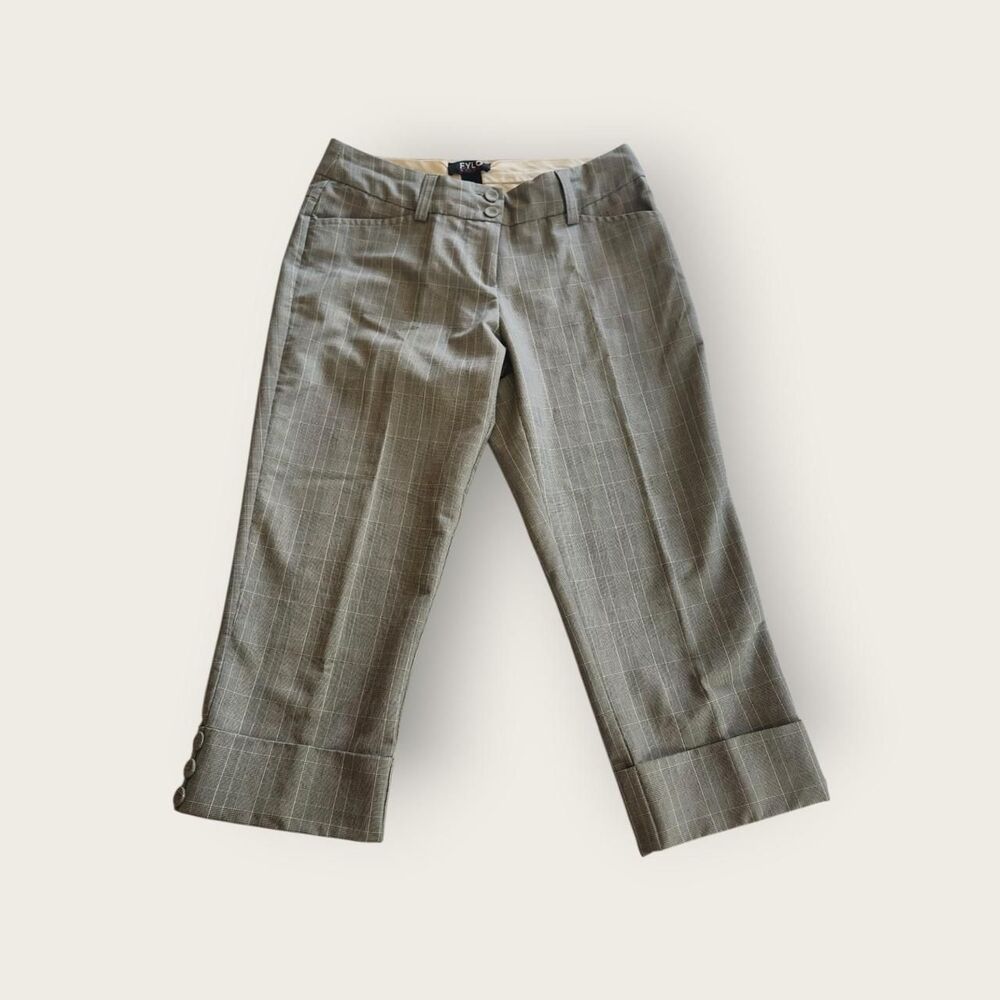 Vintage Y2k Fylo grey plaid mid rise cuffed preppy capri length pants